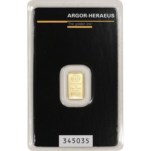1 gram Gold Bar - Argor Heraeus - 999.9 Fine in Assay