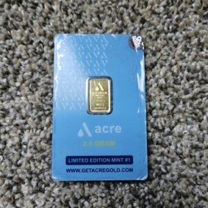 2.5 Gram .9999 Gold Bar Acre Limited Edition Mint #1 Sealed Assay AA001213