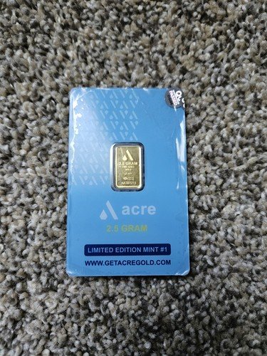2.5 Gram .9999 Gold Bar Acre Limited Edition Mint #1 Sealed Assay AA001213